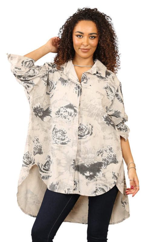 High Low Needle cord over size Button Shirt