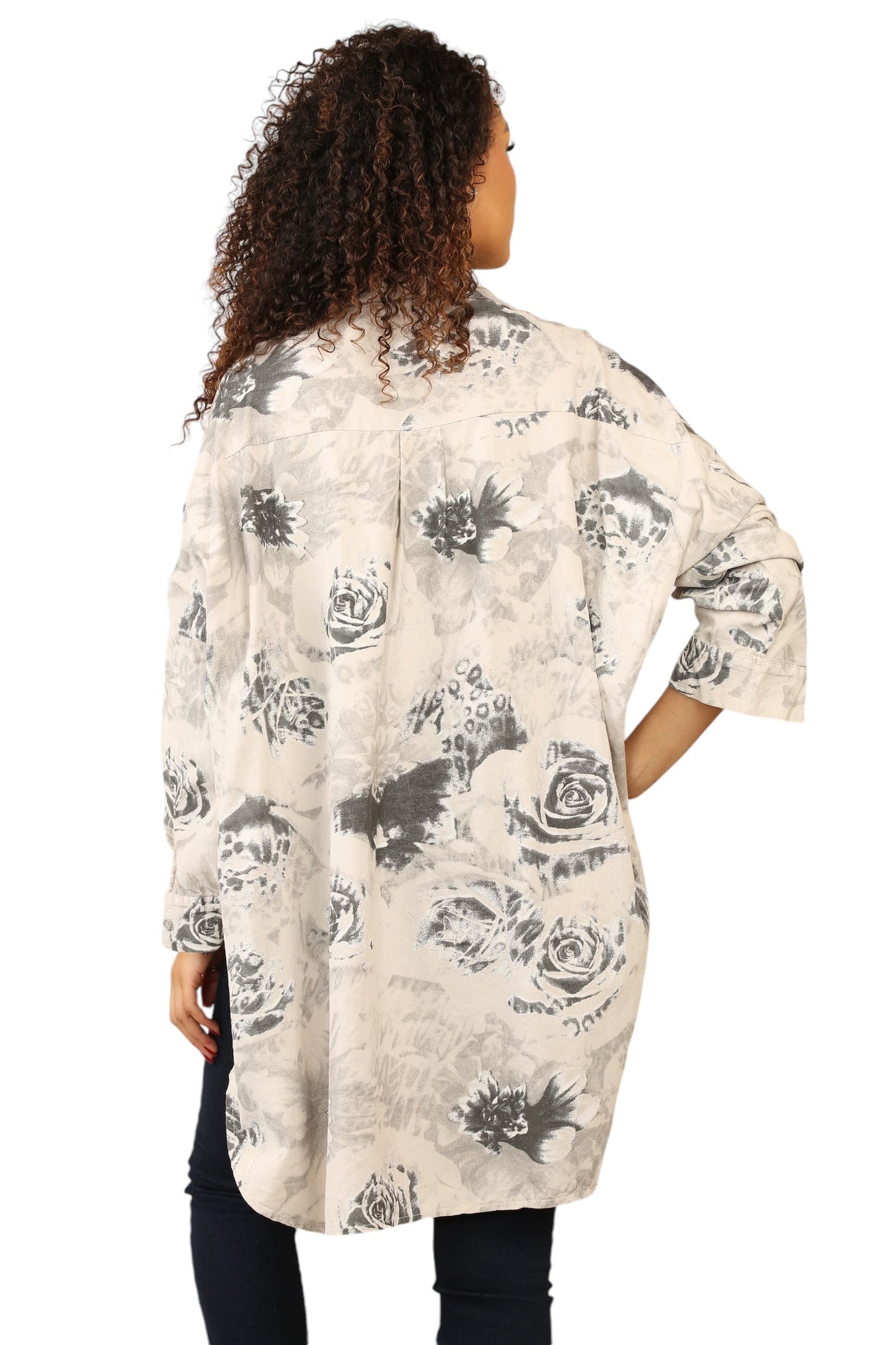 High Low Needle cord over size Button Shirt