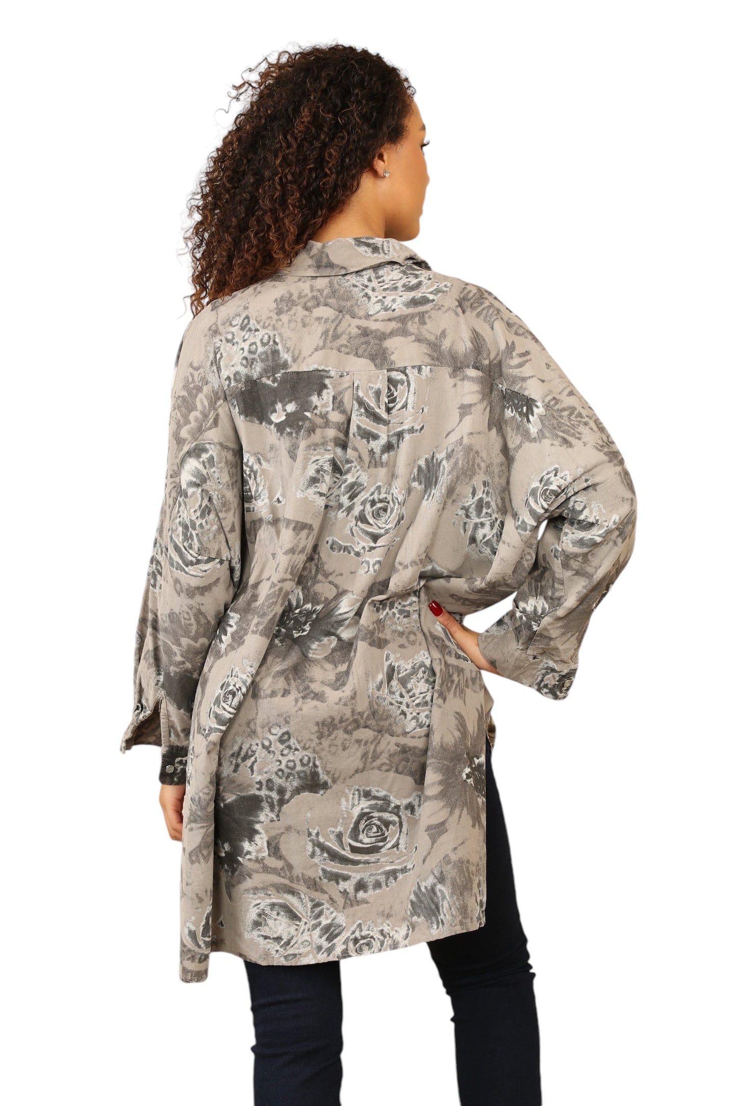 High Low Needle cord over size Button Shirt
