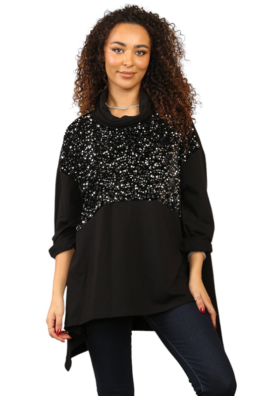 Black Top with Sequin Appliqué