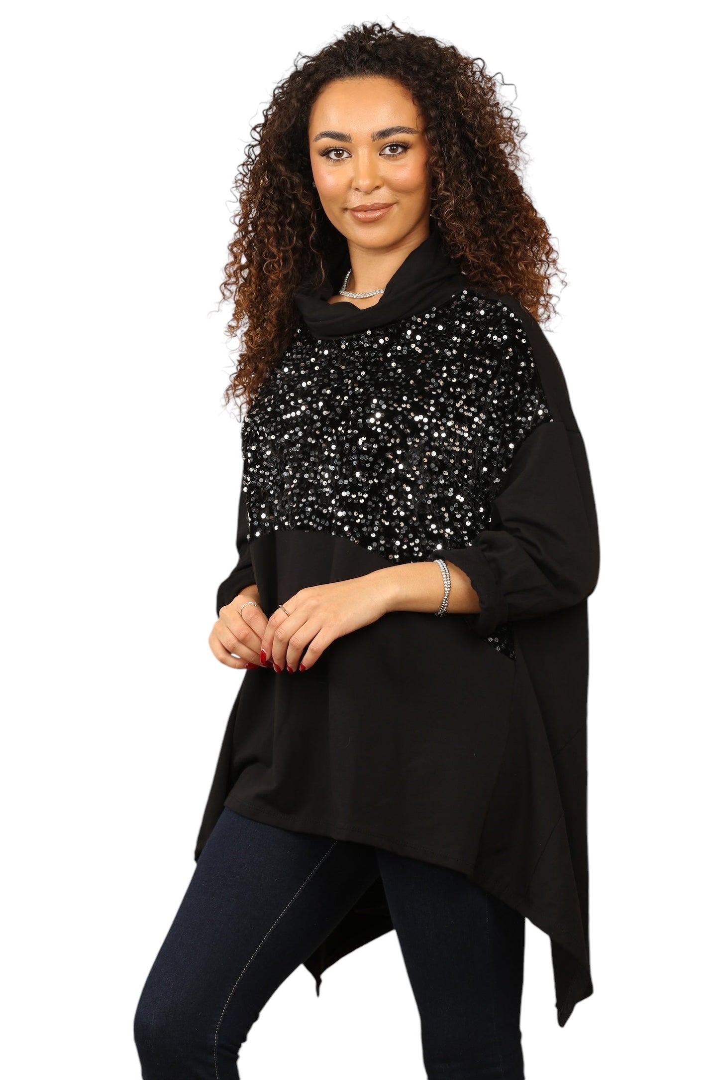 Black Top with Sequin Appliqué