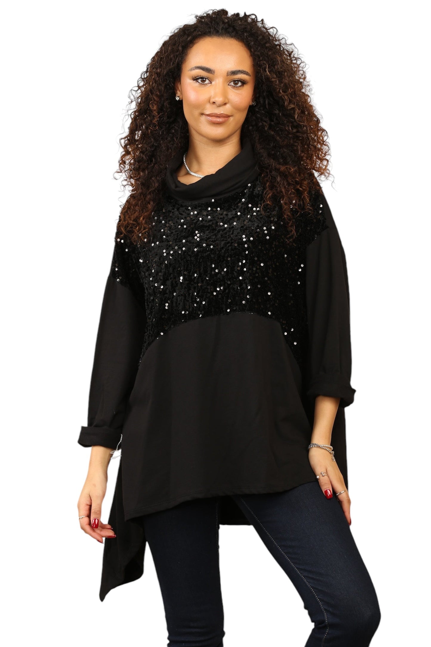 Black Top with Sequin Appliqué