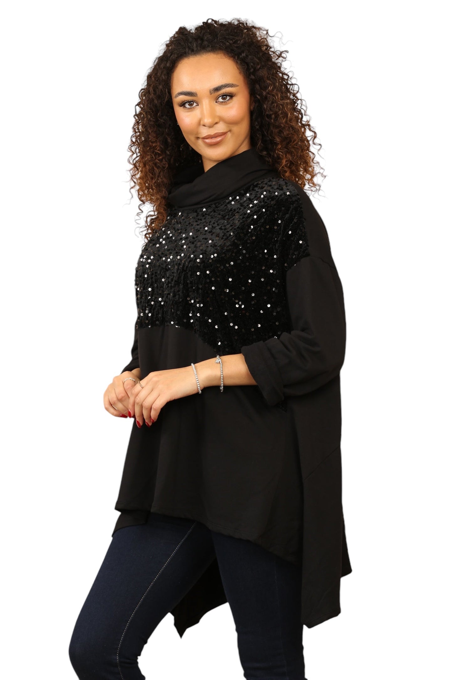 Black Top with Sequin Appliqué