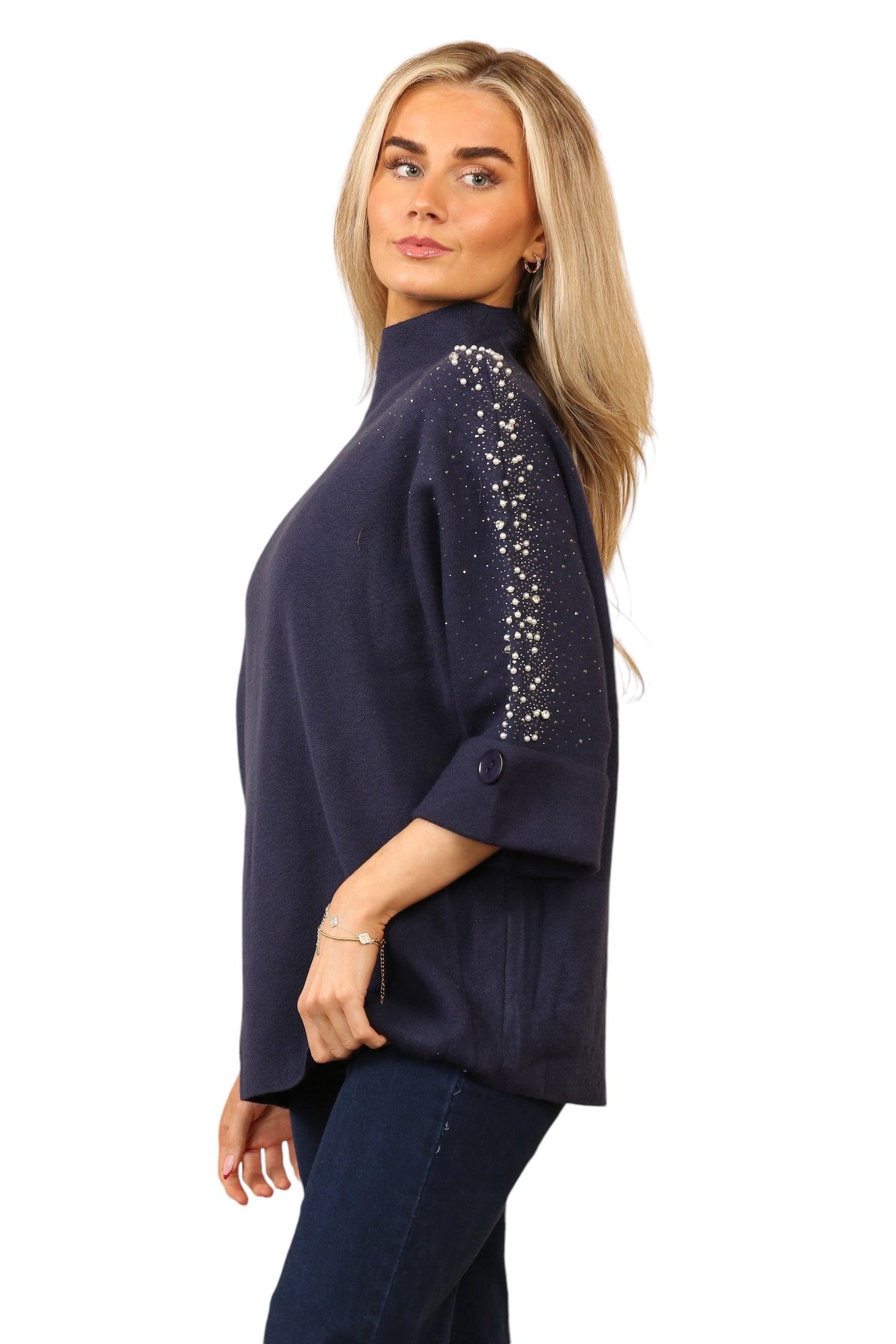 Fine knit and perl arm design top