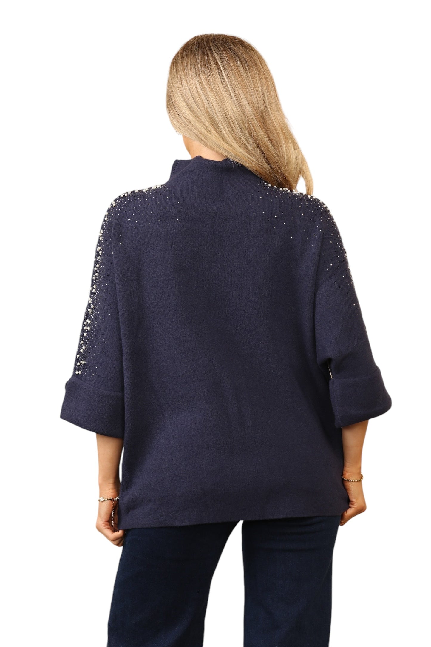 Fine knit and perl arm design top