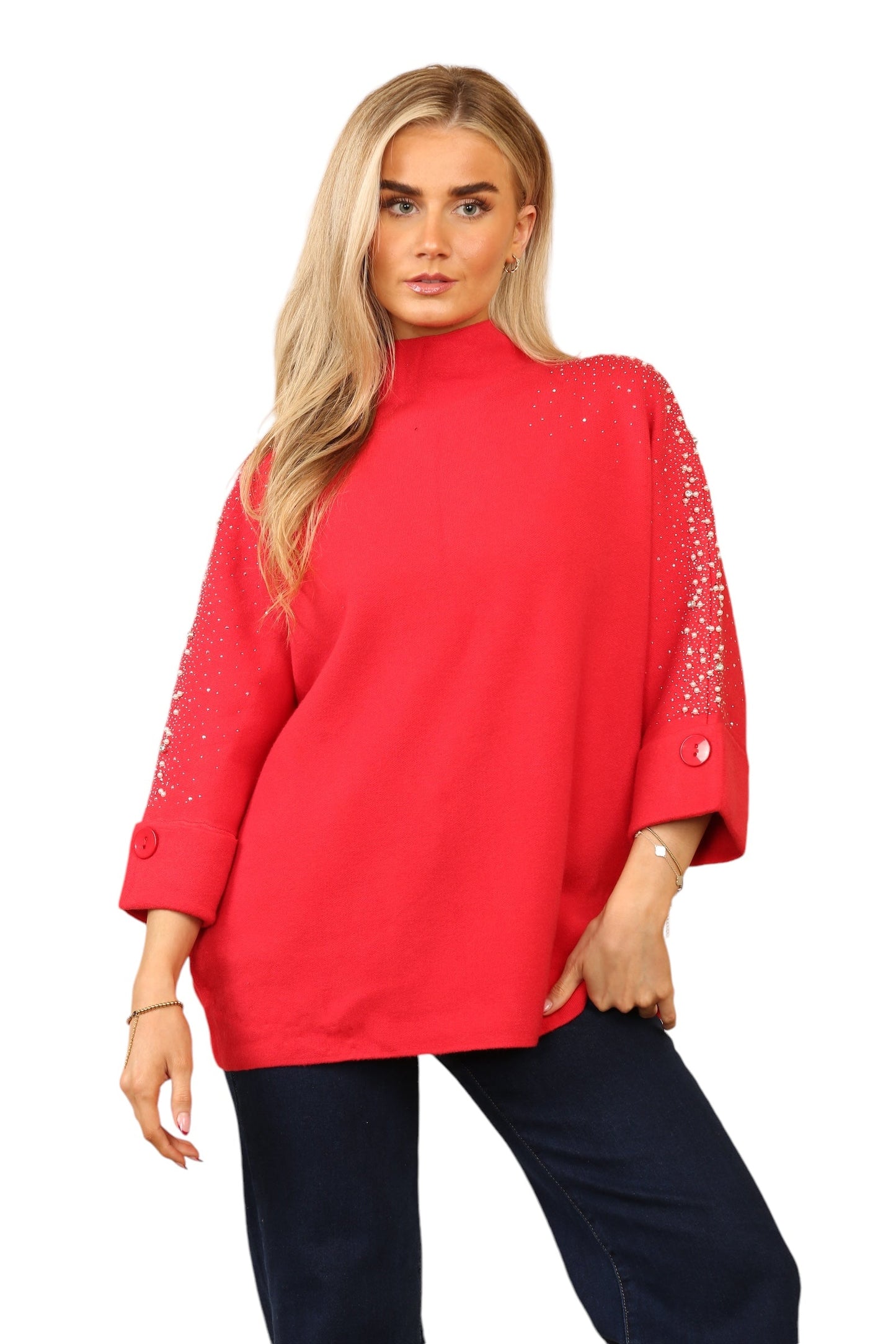 Fine knit and perl arm design top
