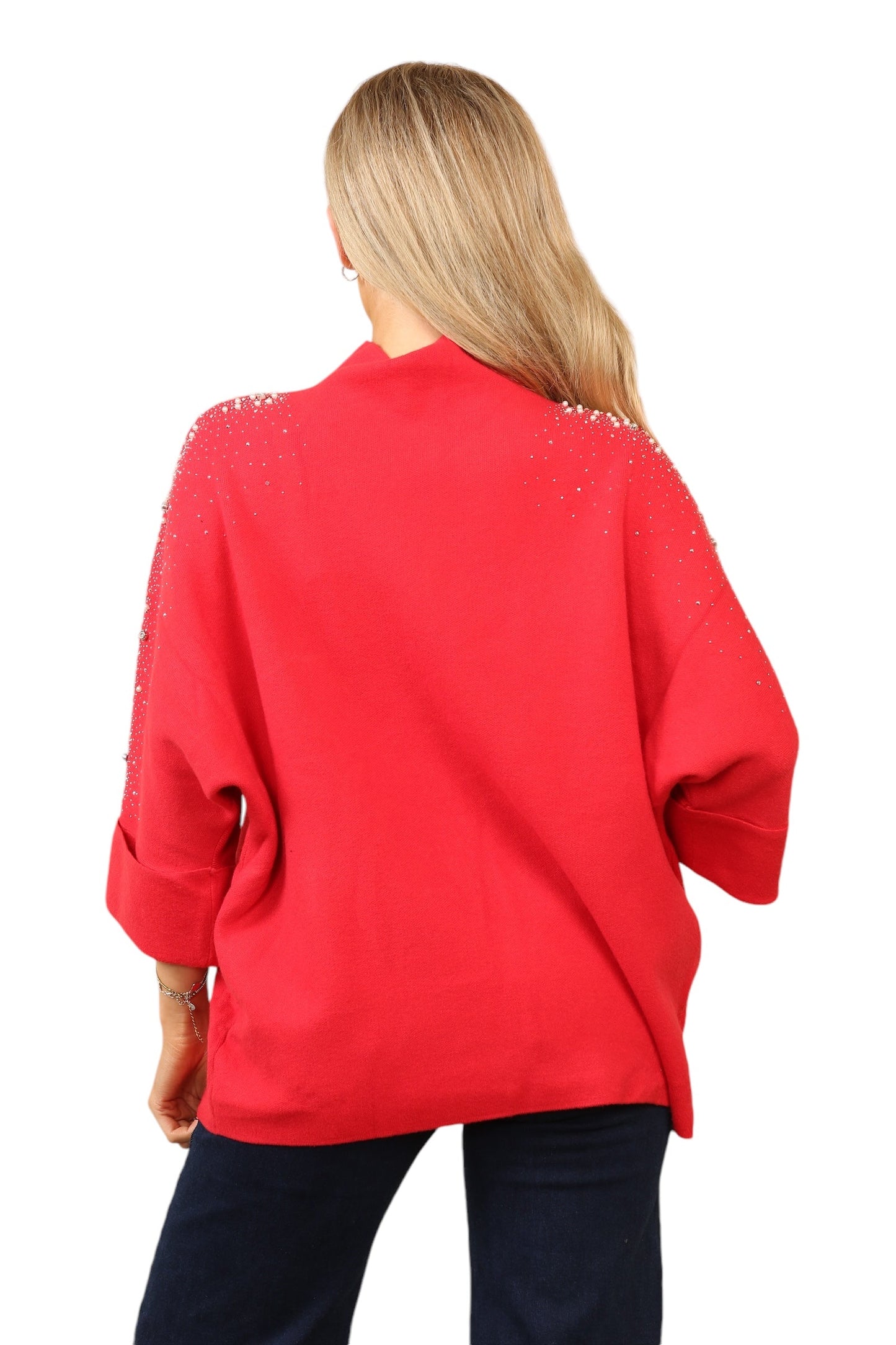 Fine knit and perl arm design top