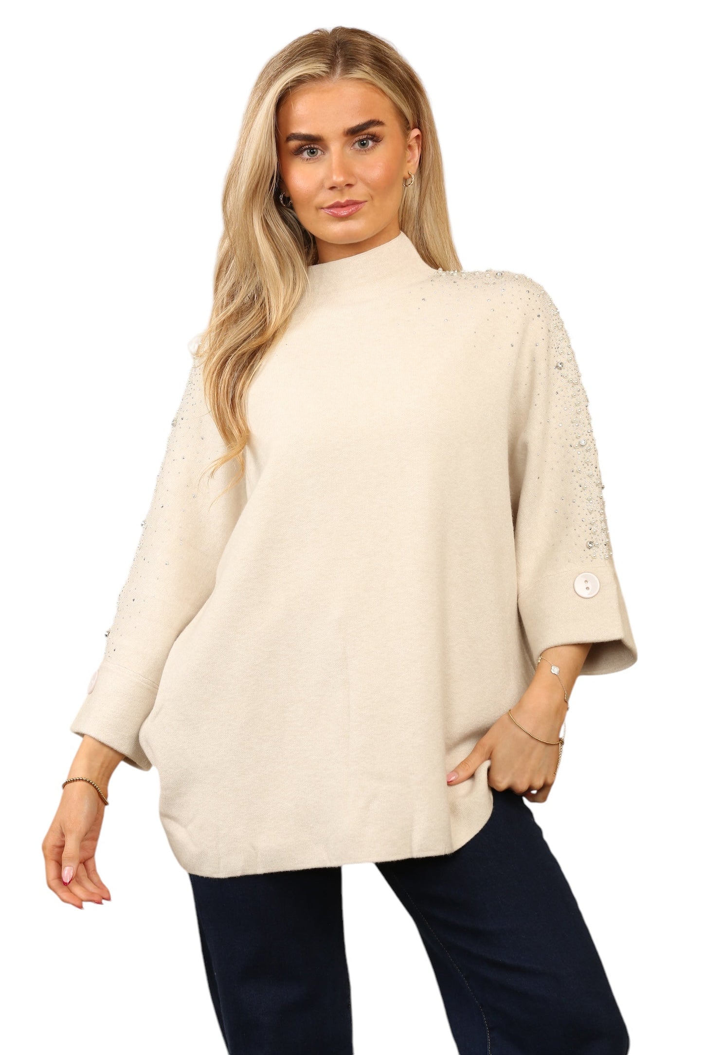 Fine knit and perl arm design top
