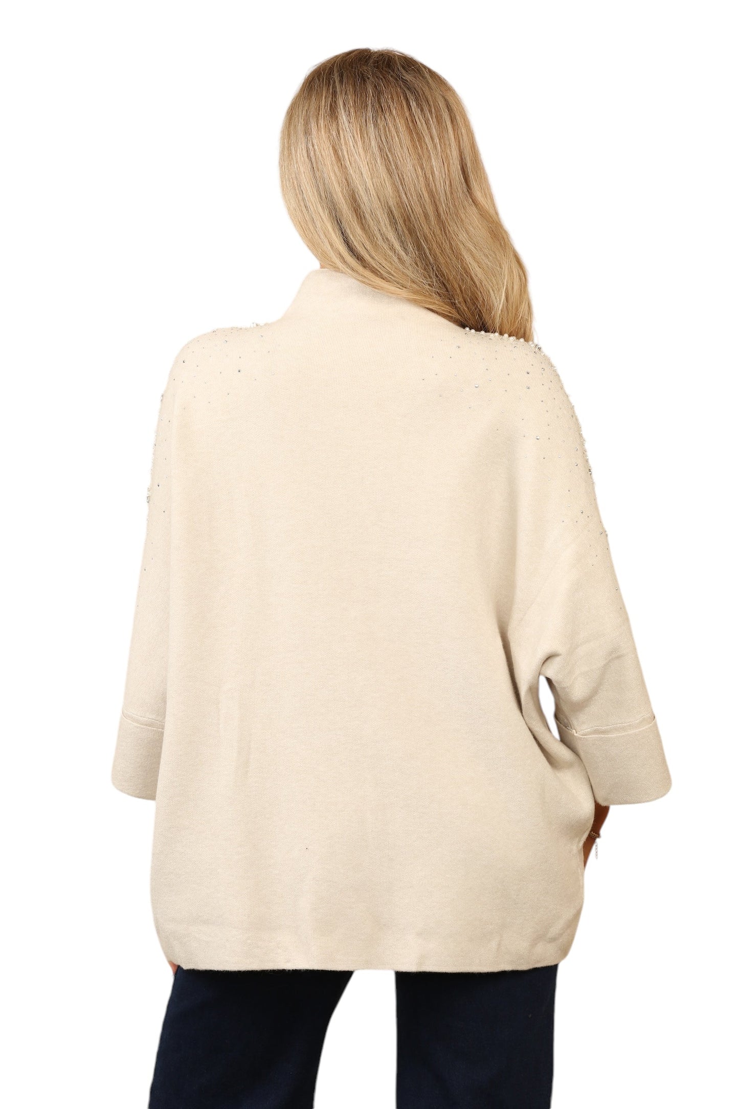 Fine knit and perl arm design top