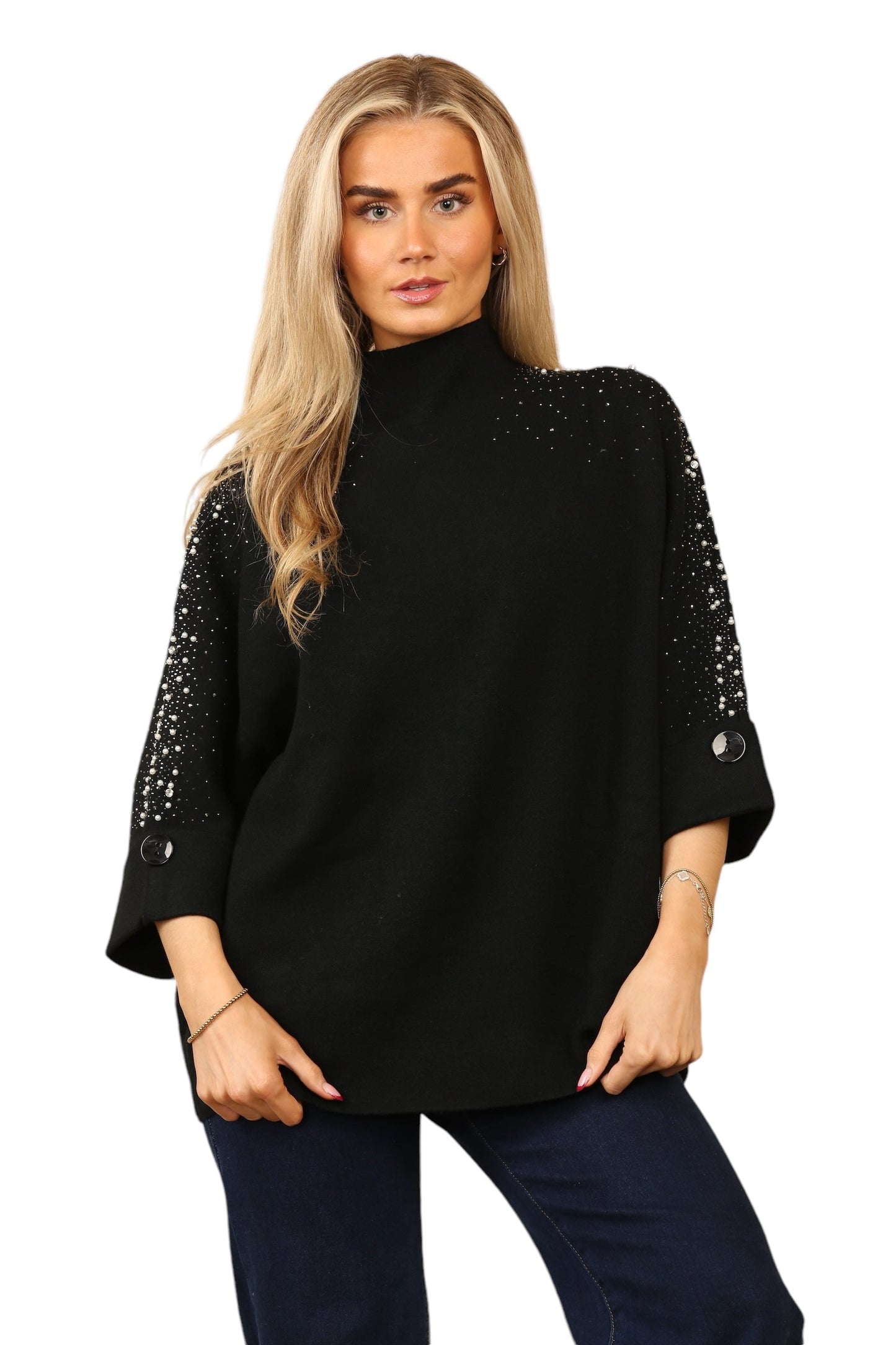 Fine knit and perl arm design top