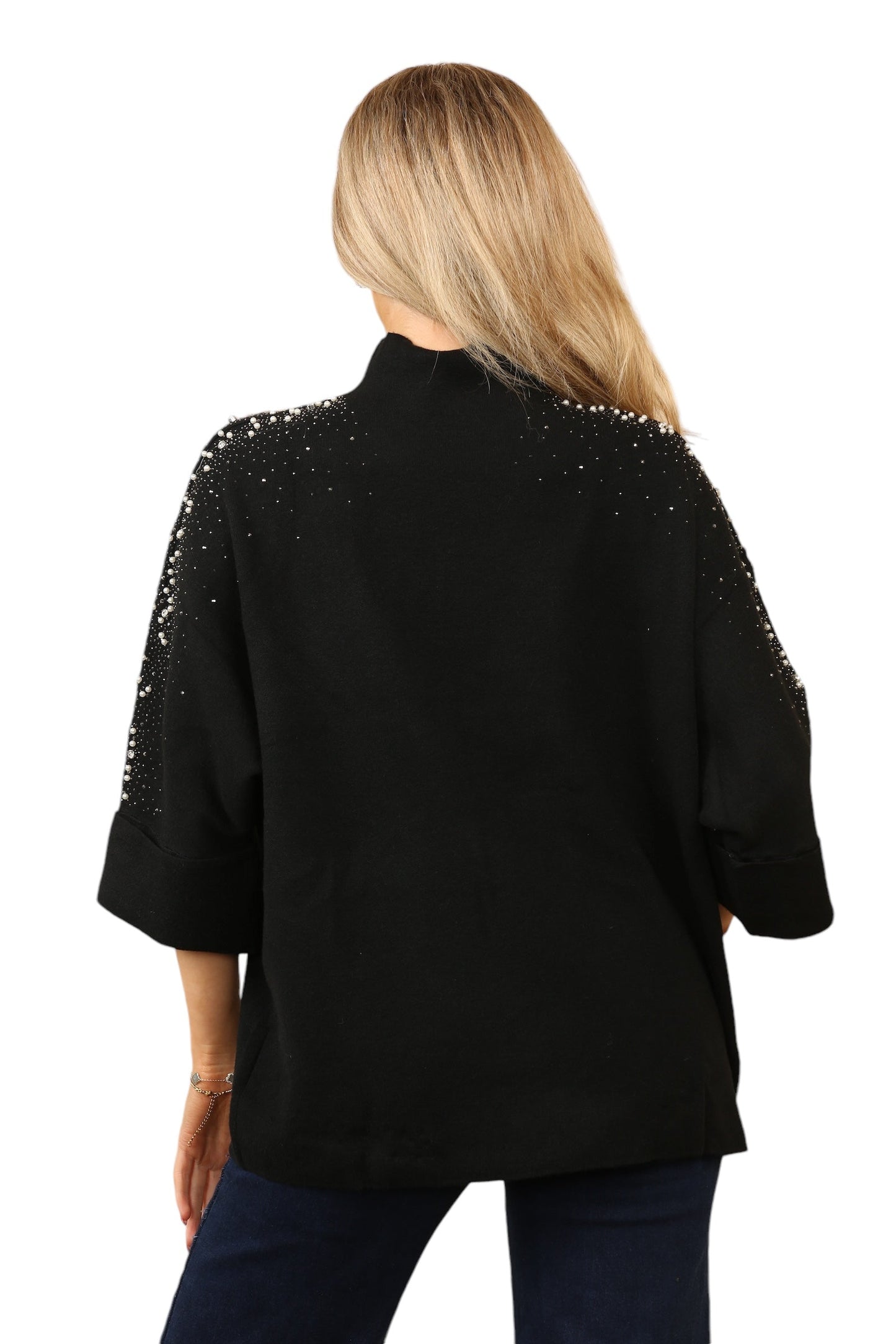 Fine knit and perl arm design top