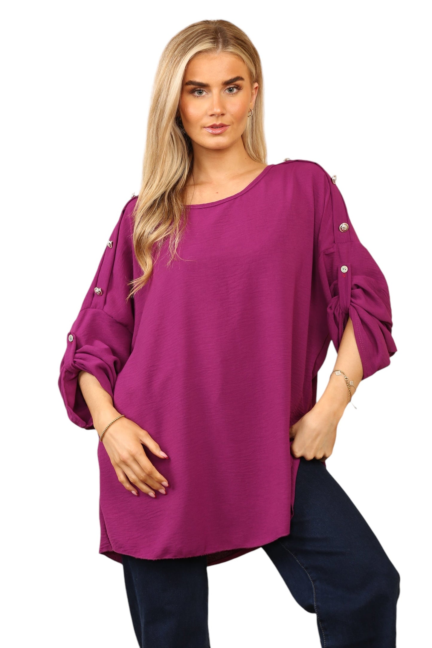 Round neck viscous with brass shoulder design