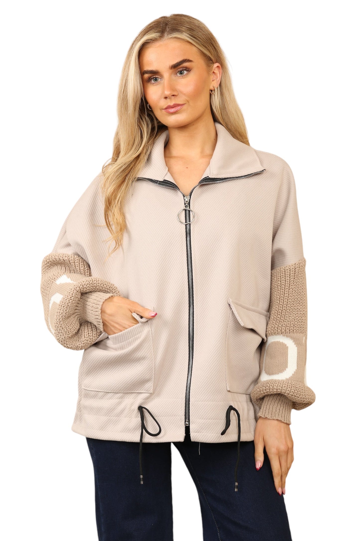 Short waisted knitted sleeve jacket