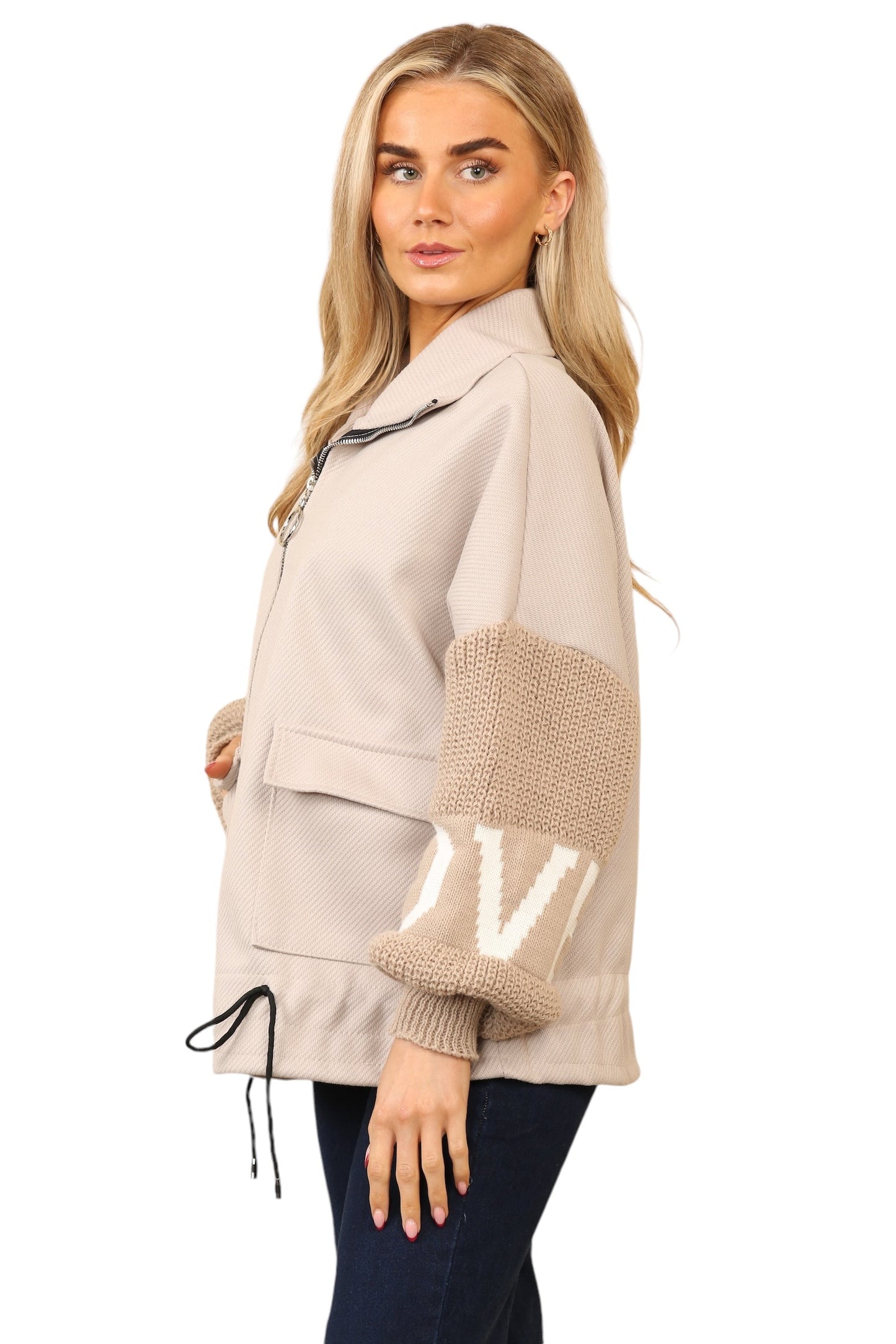 Short waisted knitted sleeve jacket