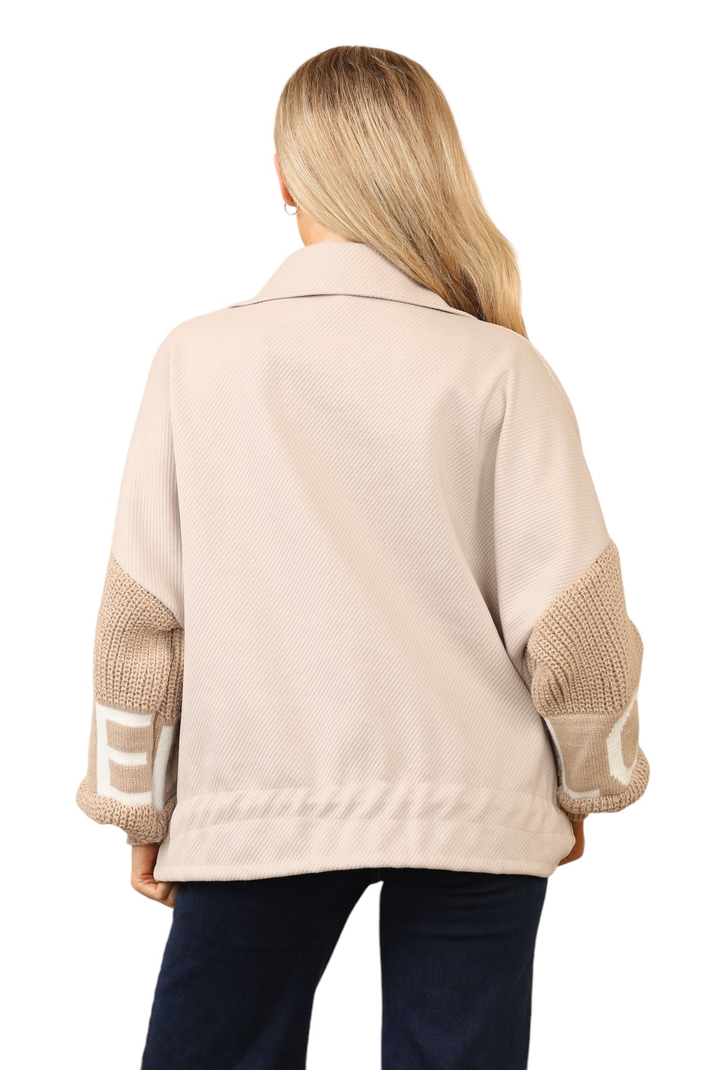 Short waisted knitted sleeve jacket