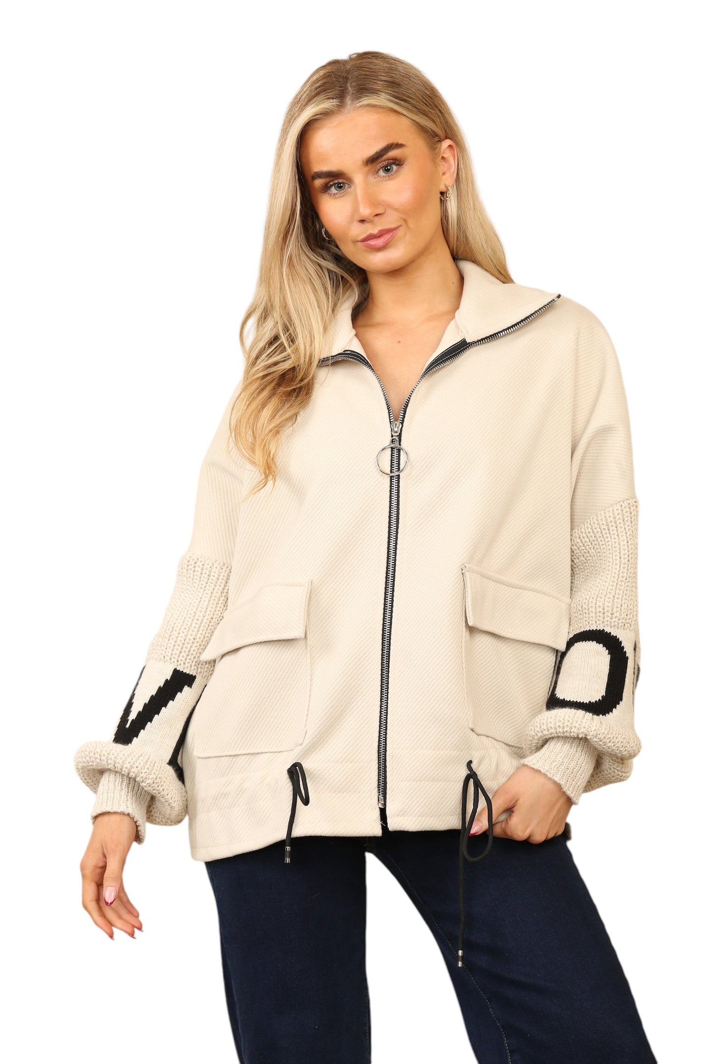 Short waisted knitted sleeve jacket