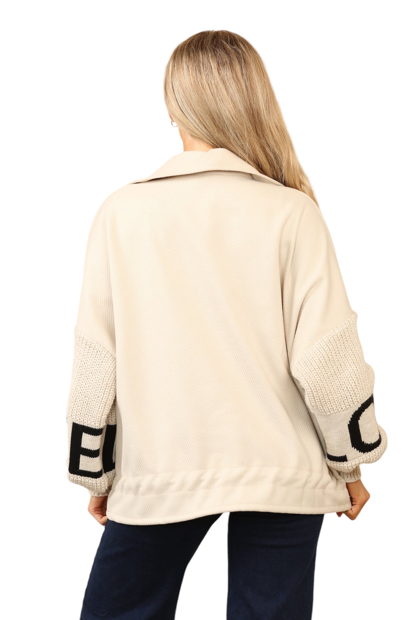 Short waisted knitted sleeve jacket