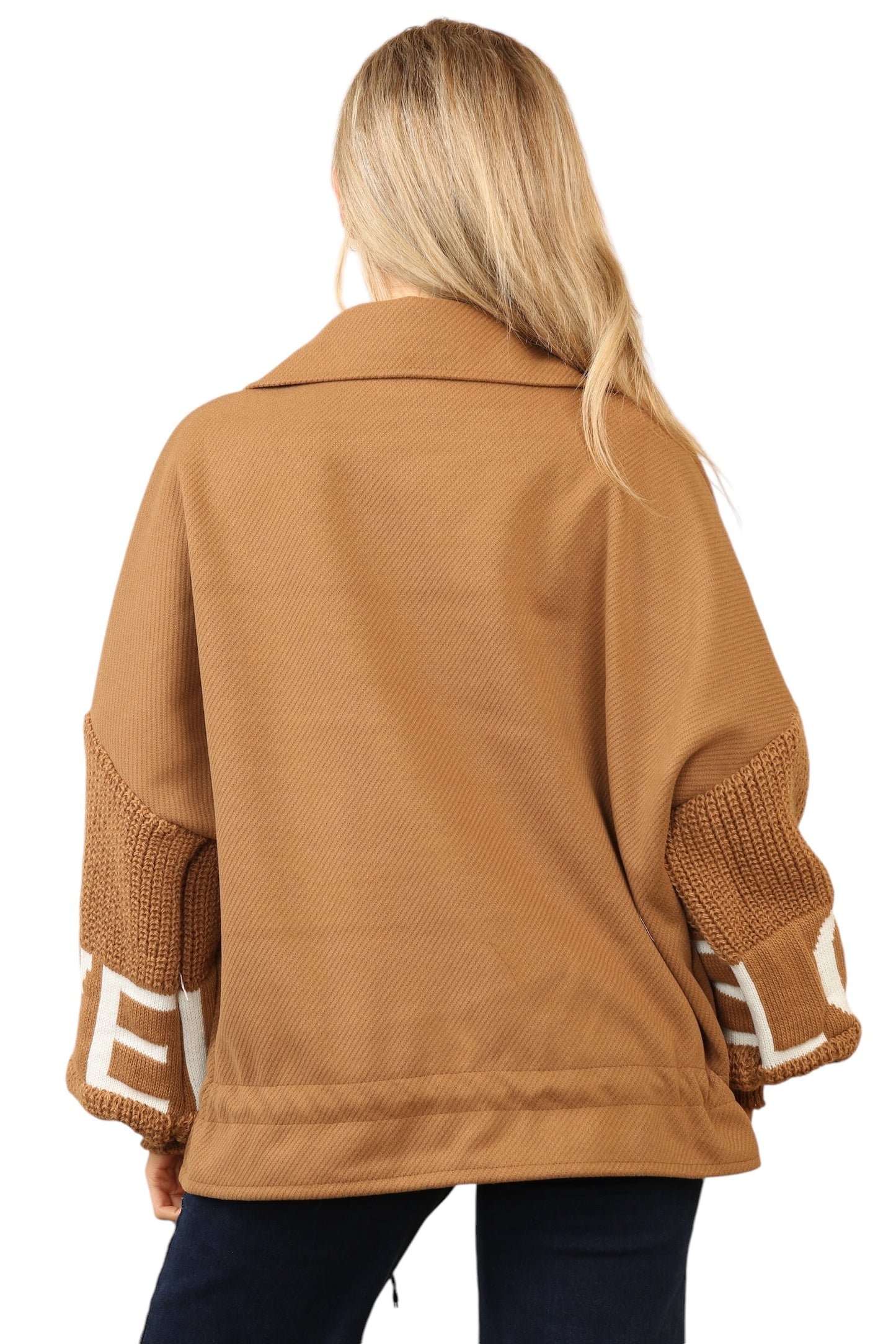 Short waisted knitted sleeve jacket