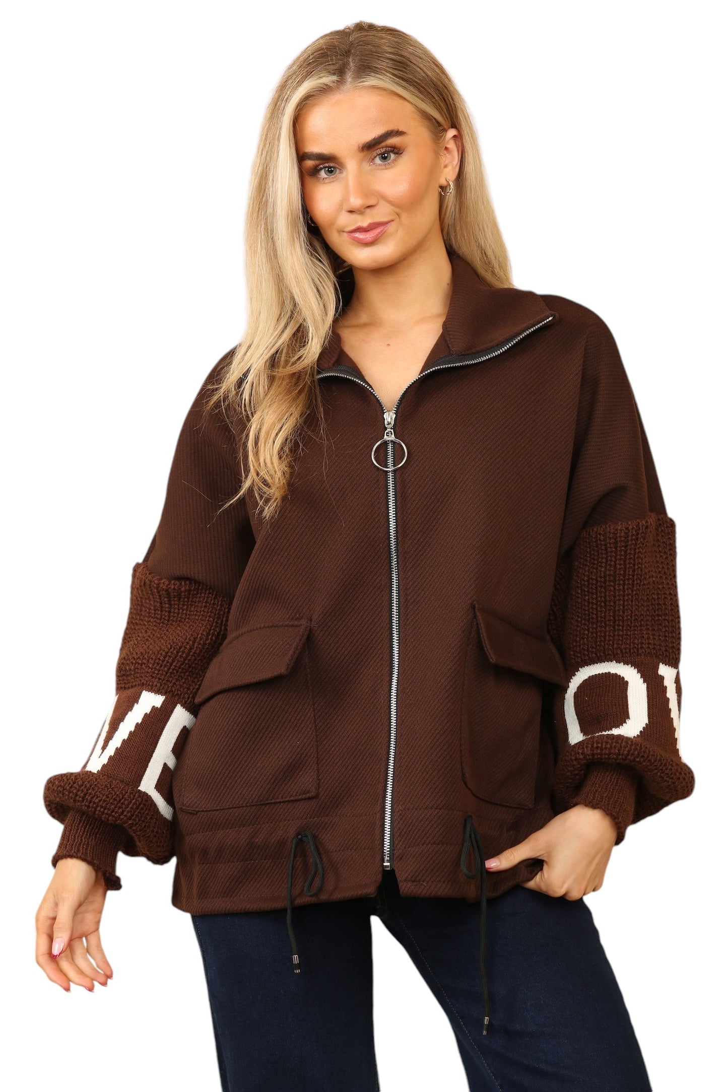 Short waisted knitted sleeve jacket