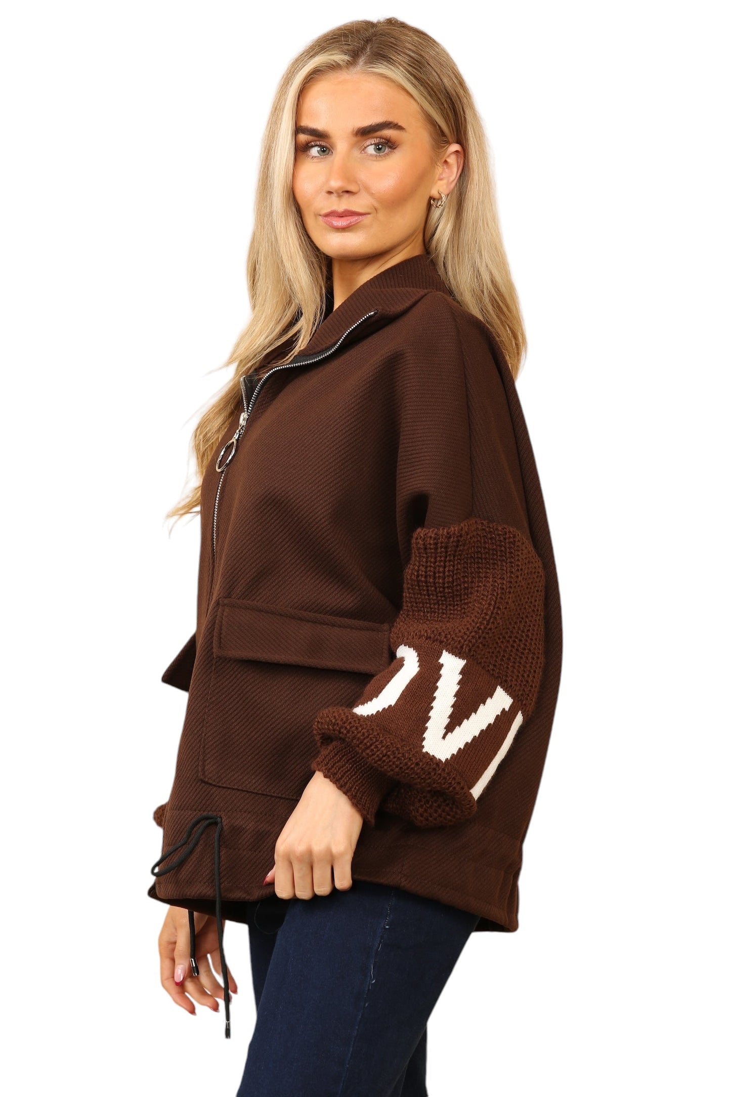 Short waisted knitted sleeve jacket