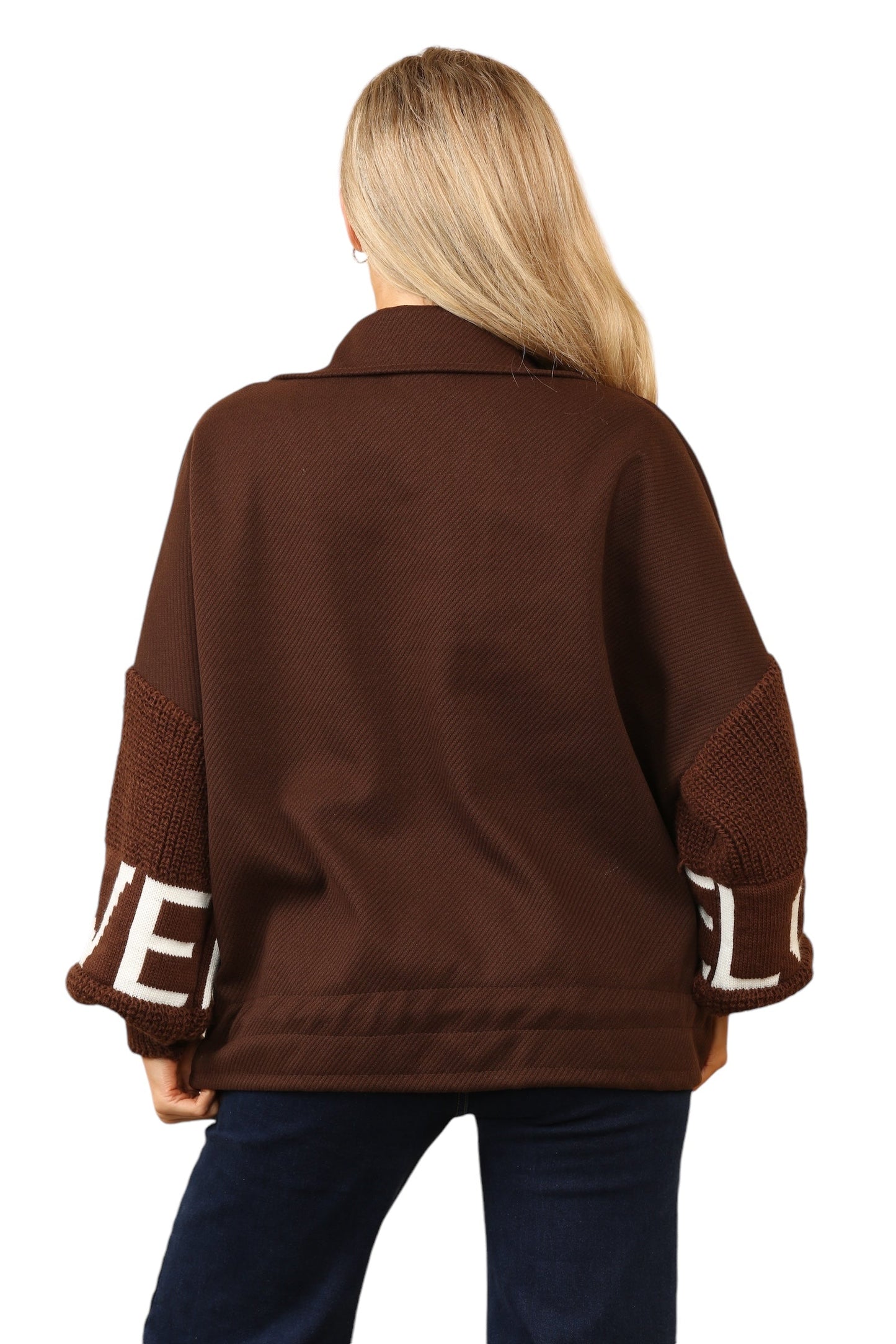 Short waisted knitted sleeve jacket