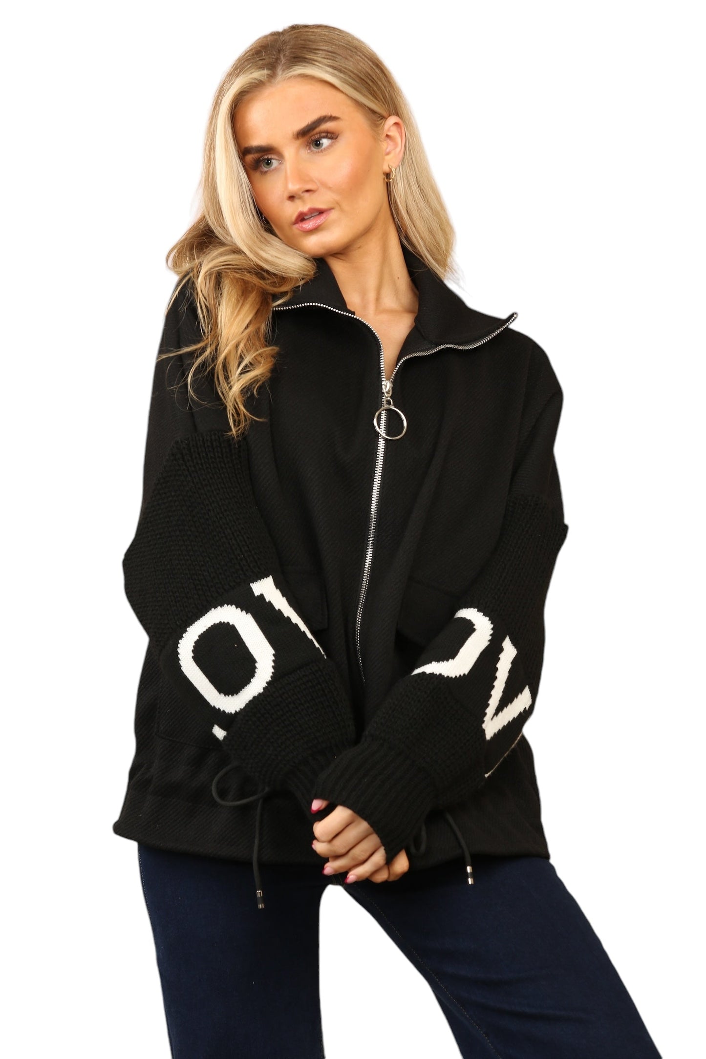 Short waisted knitted sleeve jacket