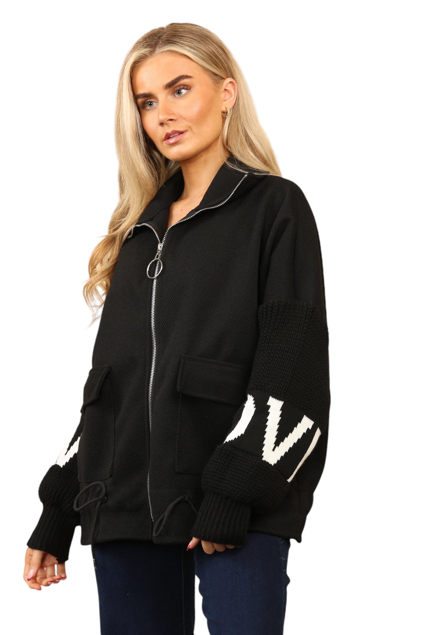 Short waisted knitted sleeve jacket