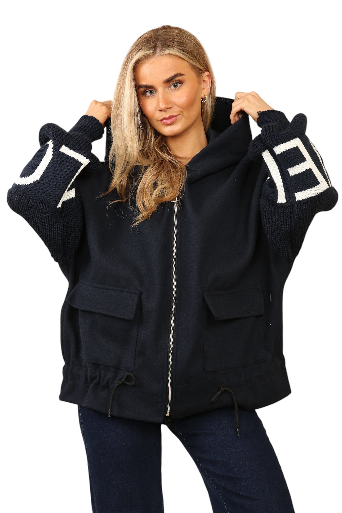 Short waisted knitted sleeve jacket